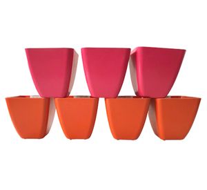 Set 7 maceteros Bio Cuadrado coral/naranjo 12.4x13.3x13.3 cm