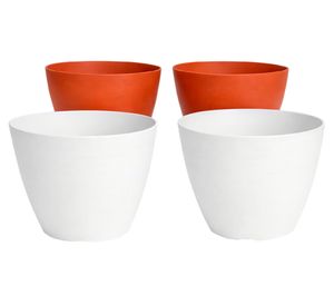 Set 4 maceteros Bio Bamboo Actual blanco/terracota 18x24 cm