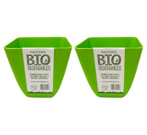 Set 2 maceteros Biodegradable Bamboo cuadrado verde