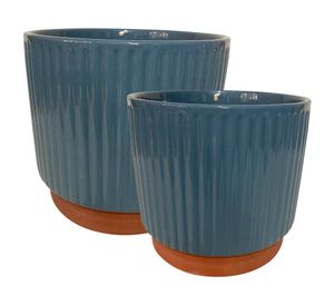 Set macetero enlozado azul M+L