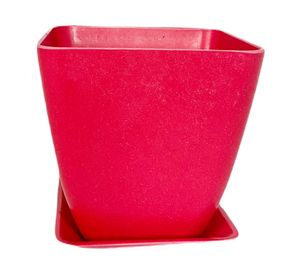 Macetero con plato Biodegradable Bamboo cuadrado rosado 12.4x13.3x13.3 cm