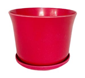 Macetero con plato Biodegradable Bamboo curvo rojo 13x16.5x16.5 cm