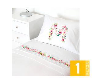 Juego de sábanas 1 plaza 200H Letras vintage M blanco