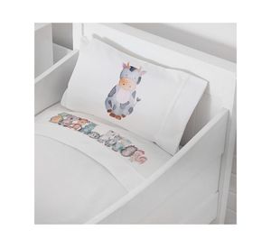 Juego de sábanas cuna 200 hilos Animales acuarela blanco