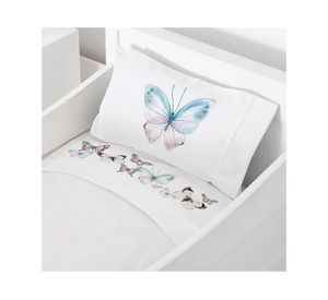 Juego de sábanas cuna 200 hilos Mariposas rosadas blanco