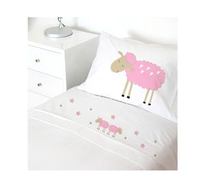 Juego de sábanas cuna 200 hilos Ovejita Rosada blanco