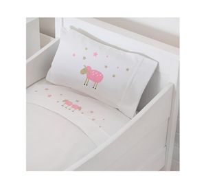 Juego de sábanas cuna 200 hilos Ovejita rosada blanco