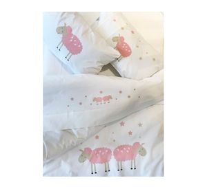 Juego de sábanas cuna 200 hilos Ovejita rosada blanco