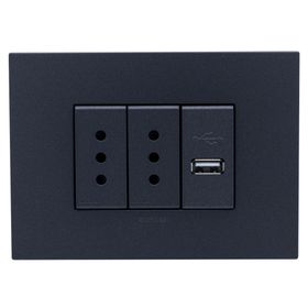 Placa armada toma corriente doble 10A + USB 1A S44 carbón