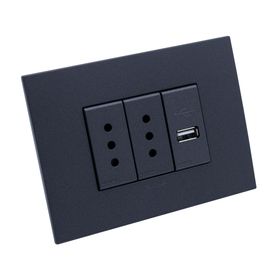 Placa armada toma corriente doble 10A + USB 1A S44 carbón