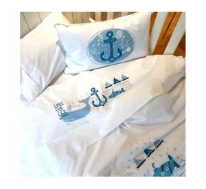 Juego de sábanas cuna 200 hilos Marino blanco