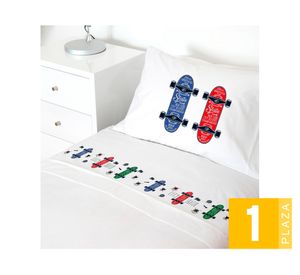 Juego de sábanas 1 plaza 200H Skate blanco