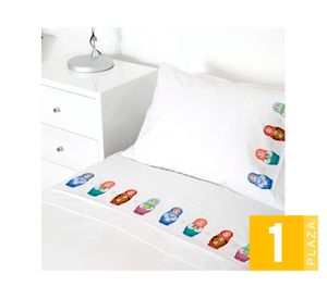 Juego de sábanas 1 plaza 200H Muñecas rusas blanco