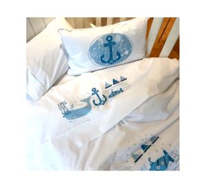 Juego sábanas cuna transición 200 hilos Marino blanco