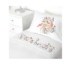 Juego sábanas cuna transición 200 hilos Unicornio blanco