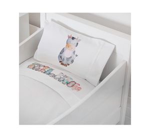 Juego de sábanas cuna 200 hilos Animales acuarela blanco