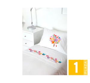 Juego de sábanas 1 plaza 200H Arbolito blanco