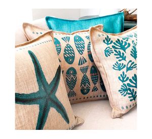 Cojín 45x45 cm Marino estrella turquesa crudo