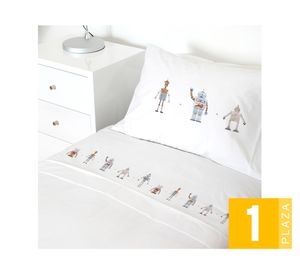 Juego de sábanas 1 plaza 200H Robot blanco