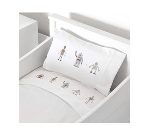 Juego de sábanas cuna 200 hilos Robot blanco