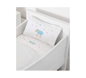 Juego de sábanas cuna 200 hilos Ovejita Celeste blanco