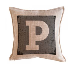 Cojín 45x45 cm Letra fondo gris P arena