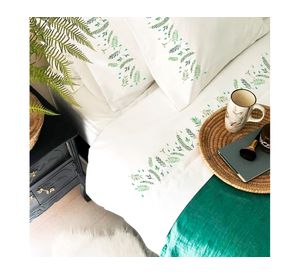 Juego de sábanas 2 plazas 200 hilos Hojas Verdes blanco