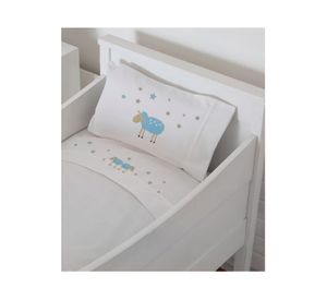 Juego de sábanas cuna 200 hilos Ovejita celeste blanco