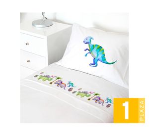 Juego de sábanas 1 plaza 200H Dino blanco