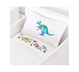 Juego de sábanas cuna 200 hilos Dino blanco