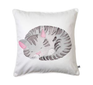 Cojín 45x45 cm Gato acuarela blanco