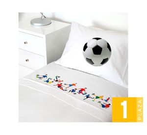 Juego de sábanas 1 plaza 200H Fútbolistas blanco
