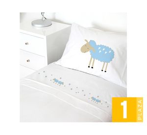 Juego de sábanas 1 plaza 200H Ovejita celeste/blanco