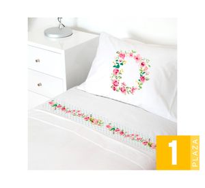 Juego de sábanas 1 plaza 200H Letras vintage D blanco