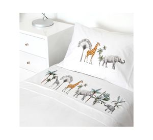 Juego sábanas cuna transición 200 hilos África blanco