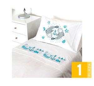 Juego de sábanas 1 plaza 200H Marino  blanco