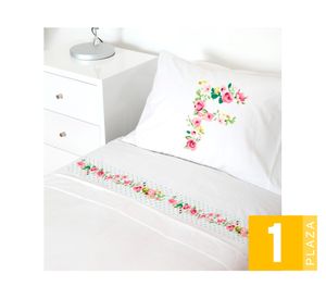 Juego de sábanas 1 plaza 200H Letras vintage F blanco