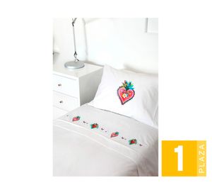 Juego de sábanas 1 plaza 200H Corazón Frida blanco