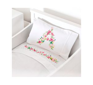 Juego de sábanas cuna 200 hilos Letras vintage A blanco