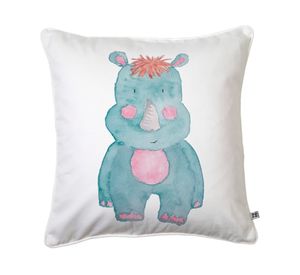 Cojín 45x45 cm Rinoceronte acuarela blanco