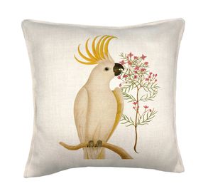 Cojín decorativo Cacatúa blanca linet crudo 45x45 cm