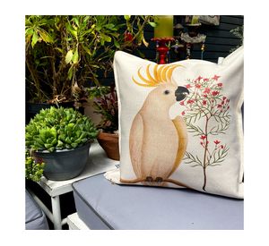 Cojín decorativo Cacatúa blanca linet crudo 45x45 cm
