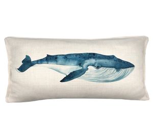 Cojín 70x35 cm Ballena azul crudo