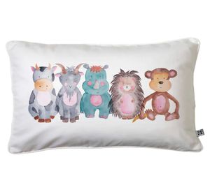 Cojín 50x30 cm Animales acuarela blanco