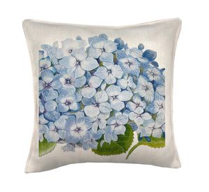 Cojín decorativo Hortensia celeste linet crudo 45x45 cm