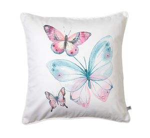 Cojín 45x45 cm Mariposas rosadas blanco