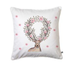 Cojín 45x45 cm Venado flor blanco