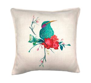 Cojín 45x45 cm Pájaro turquesa crudo