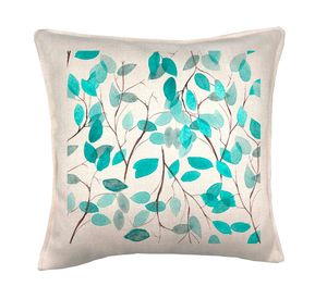 Cojín 45x45 cm Hojas turquesa crudo
