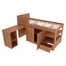 Cama multifuncional 1 plaza + escritorio almendra